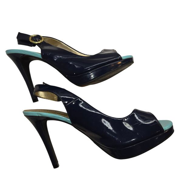 NWT Christian Siriano 8 Women's Shoes Navy Pumps Heels Open Back New Tags - Picture 3 of 7